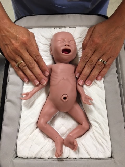 Photo of "Premature Anne", a 25-week preterm mannequin used for training medical personnel.